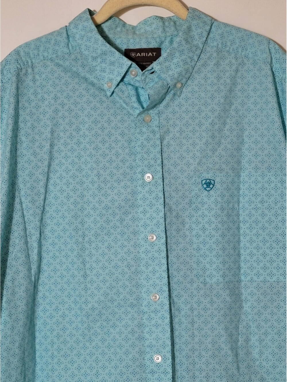 Ariat Western Medallion Geometric Short Sleeve Button Down Shirt Teal XXL Rodeo - Picture 3 of 9